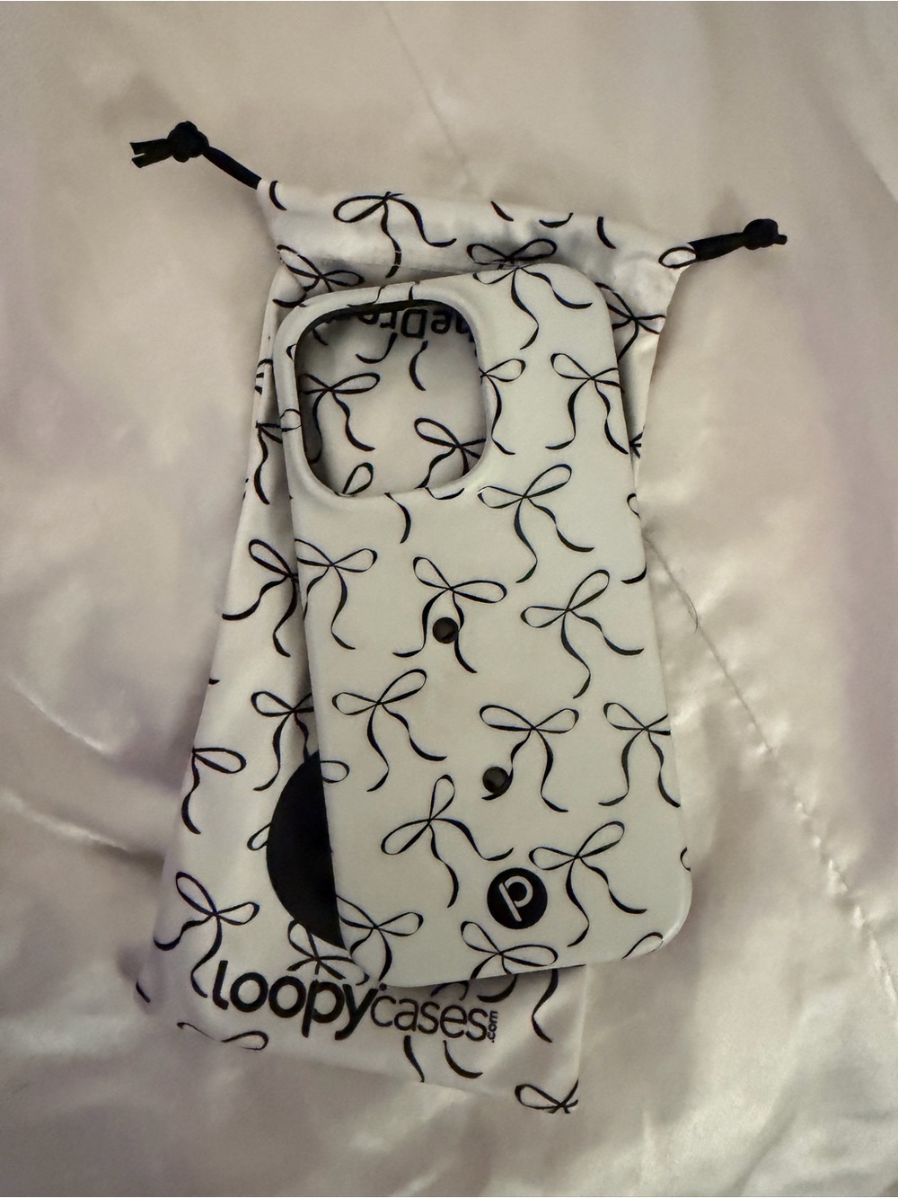 Loopy Case White Phone Case with Black Bow Print